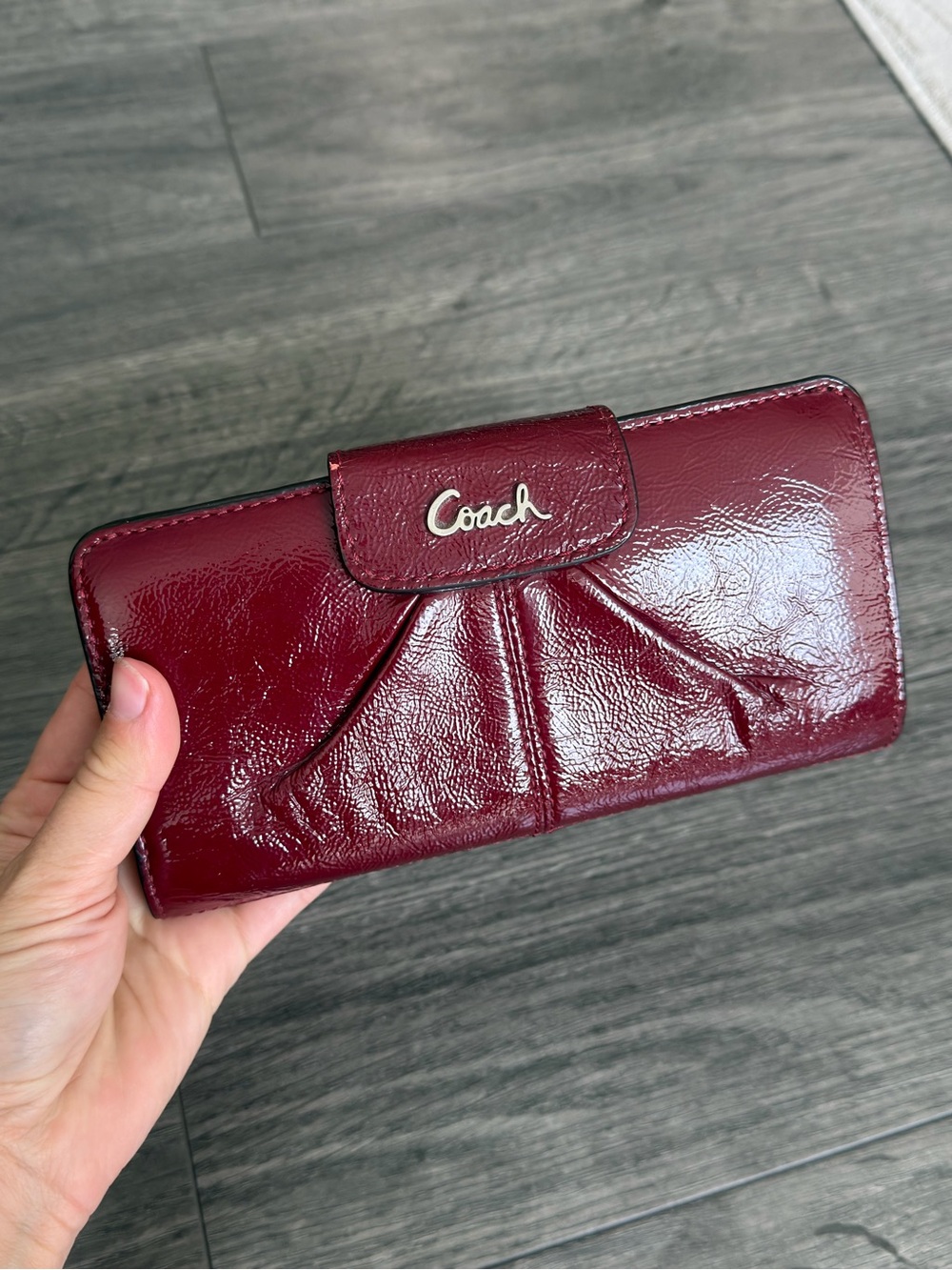 Coach Patent Leather Continental Wallet - Deep Wine